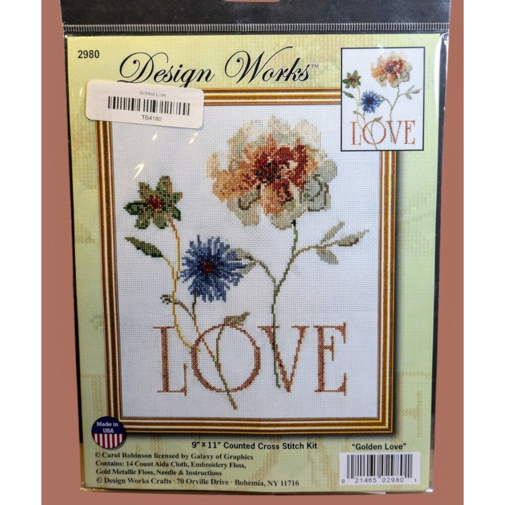 Design Works GOLDEN LOVE 2980 Counted Cross Stitch Picture Kit 9"x11" NEW